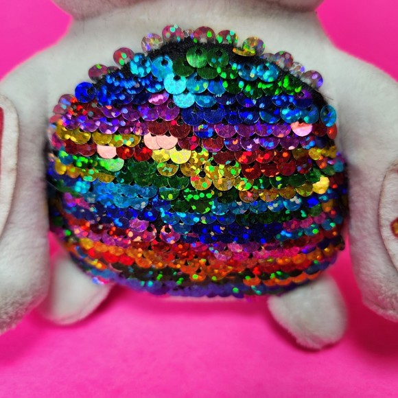 RMS White Graffiti Cat Plush Toy Sequin Belly Weighted Bottom 6.5 in. - Picture 6 of 8